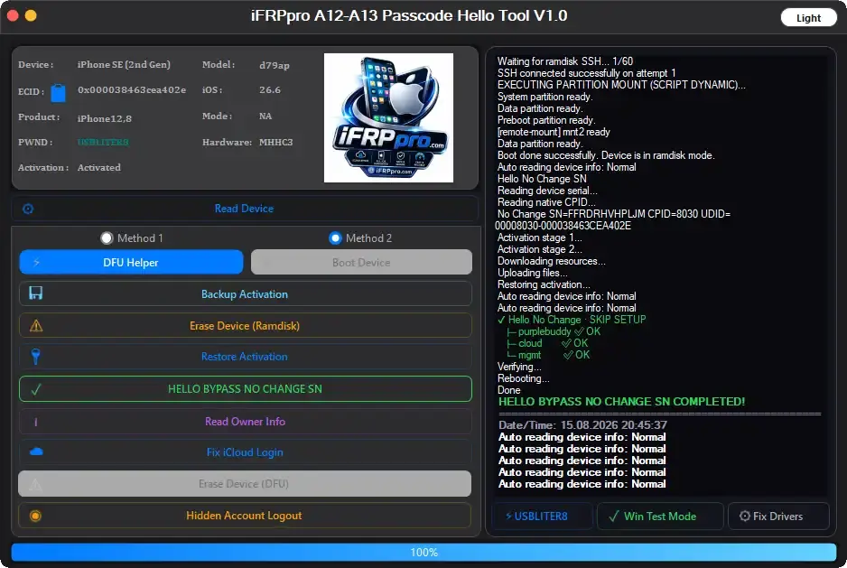 iFRPpro Tool Icloud ECID Register (Hello Screen Bypass✅️) a12/a13 ios 26-6 Supported ✅️